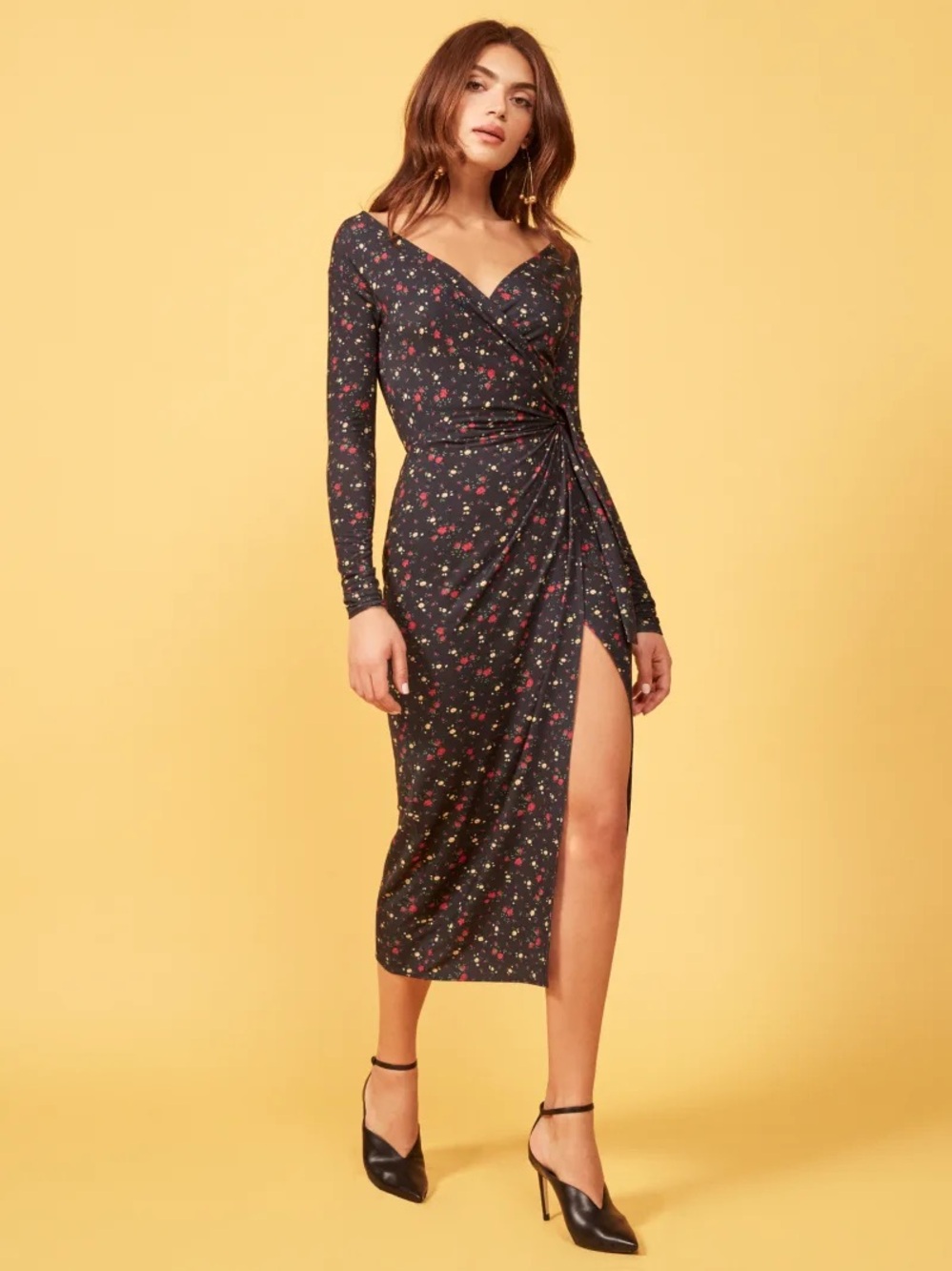 Reformation Dama Black Ditsy Floral Wrap Maxi Dress Cottagecore Romantic M